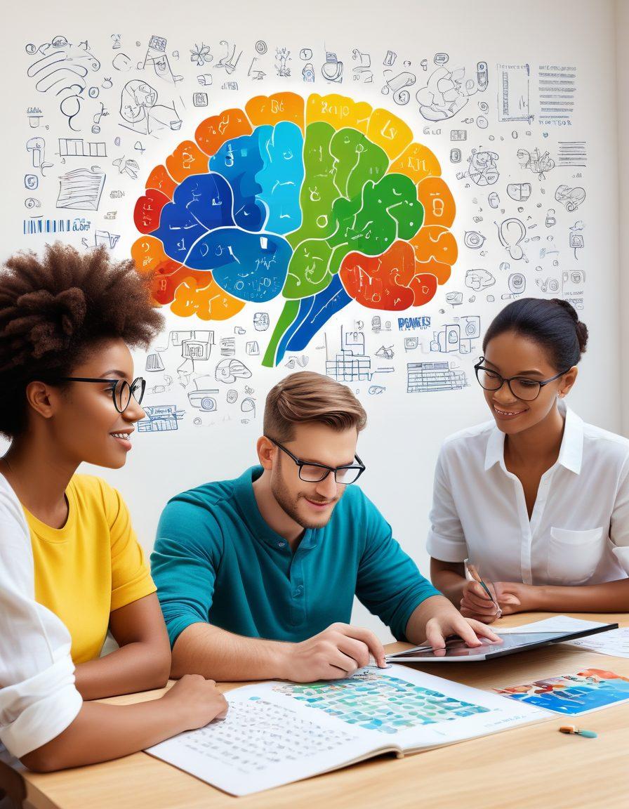 A bright and engaging scene featuring a diverse group of people engaged in various brain-boosting activities like reading, solving puzzles, and using technology, surrounded by vibrant charts showcasing IQ scores and brainwaves. The background includes elements like books, brain icons, and positive affirmations. Use a color palette that stimulates creativity and intelligence. super-realistic. vibrant colors. white background.